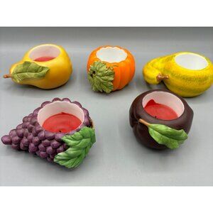 Partylite 5 Pc Ceramic Harvest Medley‎ Candle Holders Grapes Apple Pumpkin Pear